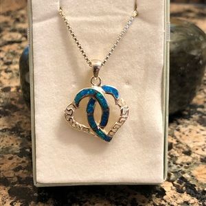 STERLING SILVER HEART CREATED OPAL PENDANT 132 NWT